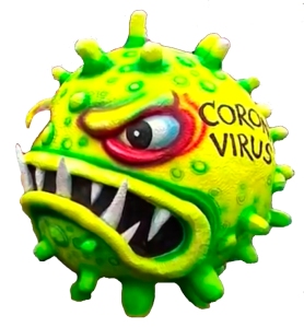 Skulptur Coronavirus vom weltweit berühmten Künstler Jacques Tilly. Grafische Aufbereitung erfolgte durch  future4web.
